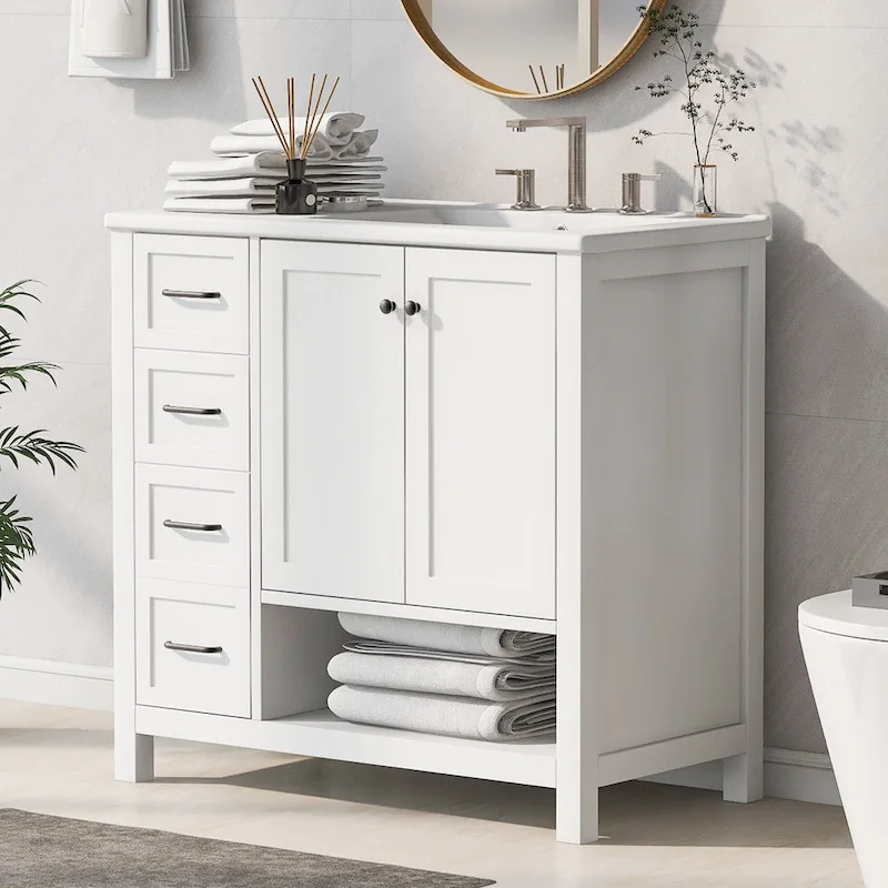 White / Black / Grey 24" Modern Bathroom Vanity with Ceramic Sink – Single