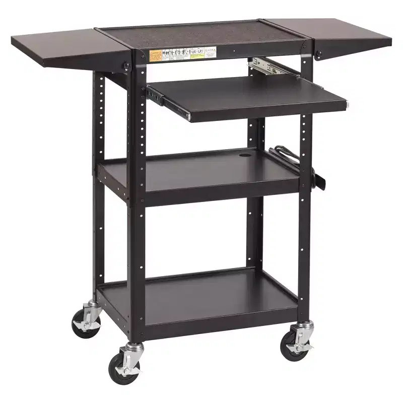 ECR4Kids Mobile AV Presentation Media Cart Stand with Drop Leaves, Technology Trolley, Black