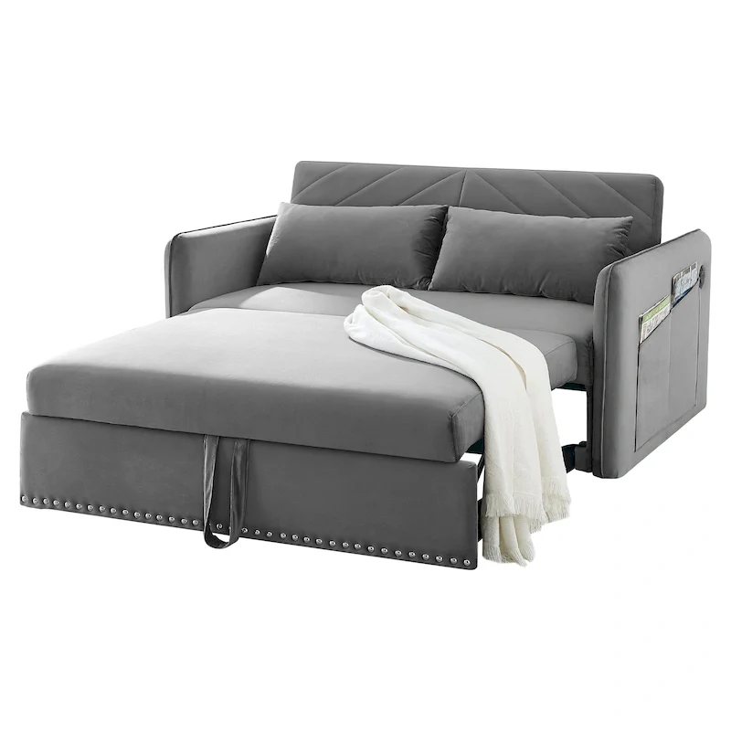 Aukfa 3 in 1 Convertible Sofa Bed Velvet Loveseat Sleeper