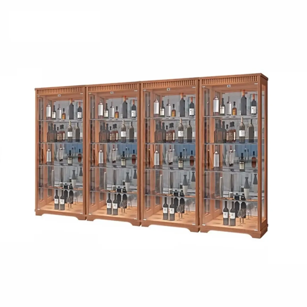 Modern Natural Wood Wine Rack with Glass Shelf