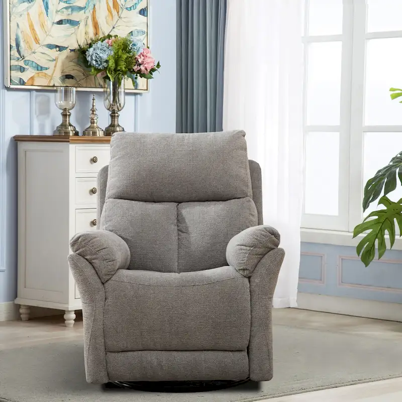 Fabric Overstuffed Swivel Rocker Manual Recliner Chair