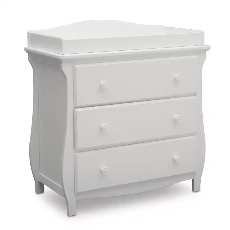 Delta Children Lancaster 3 Drawer Dresser with Changing Top and Interlocking Drawers, Bianca White