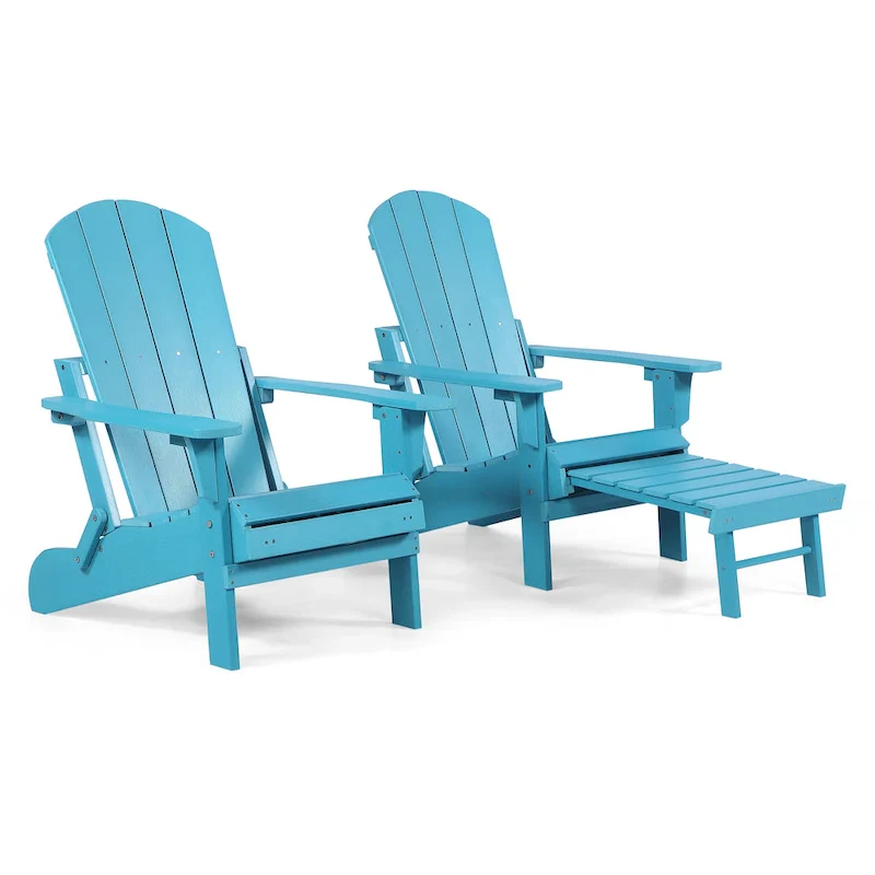 Seaton Folding Poly Adirondack Chair with Pull-out Ottoman, Set of 2