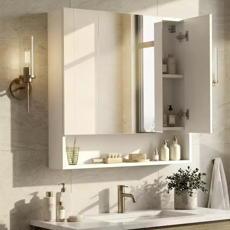 VASAGLE Medicine Cabinet Mirror, Bathroom Mirror with Storage, Bathroom Mirror Cabinet, Wall Mirror Cabinet, Open Compartment, Cloud White