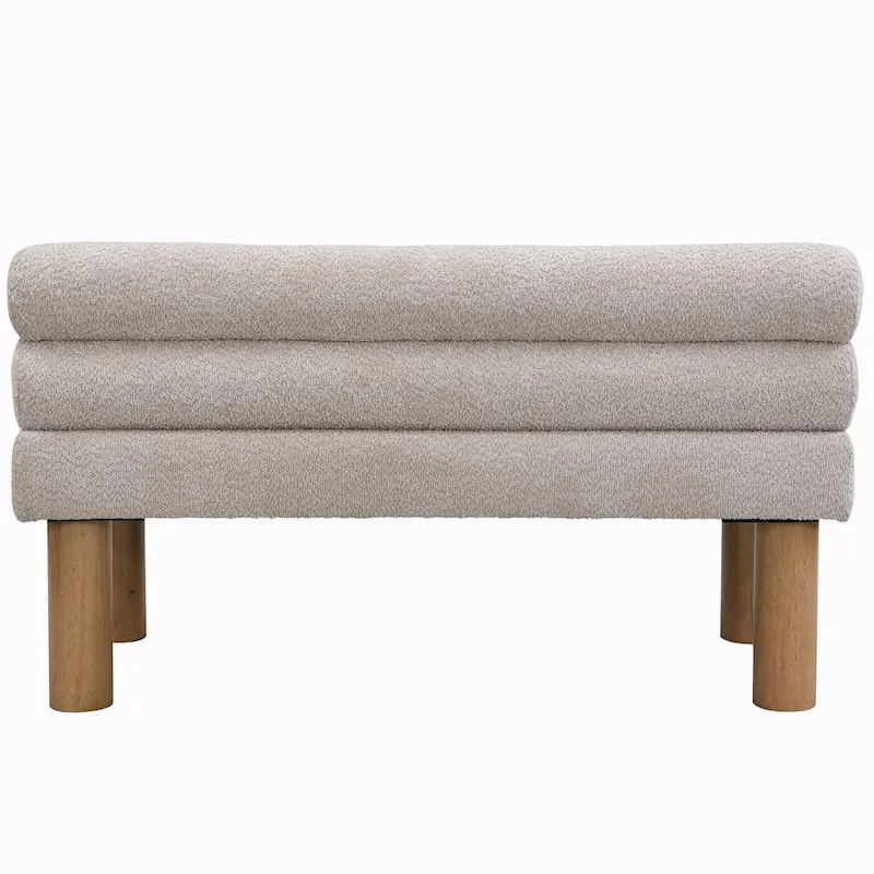 Boucle Fabric Dining Bench - Rubber Wood Legs