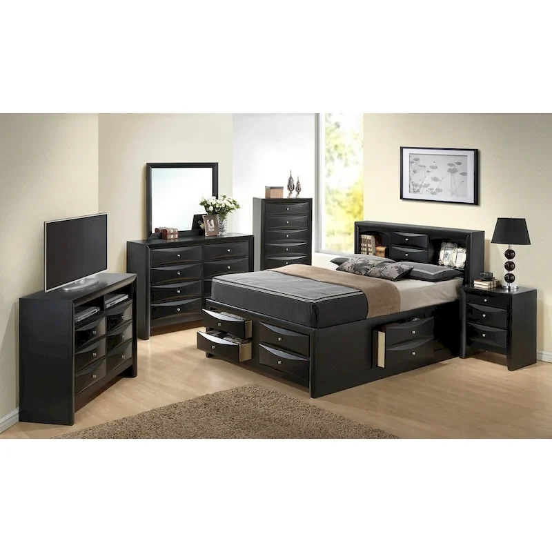 Silver Champagne / White / Cherry / Black / Cappuccino / Gray King Panel Storage Bed – 1 or 2 Person