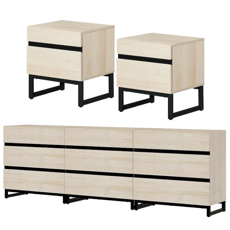 WAMPAT 3 Piece Dresser and Nightstand Sets