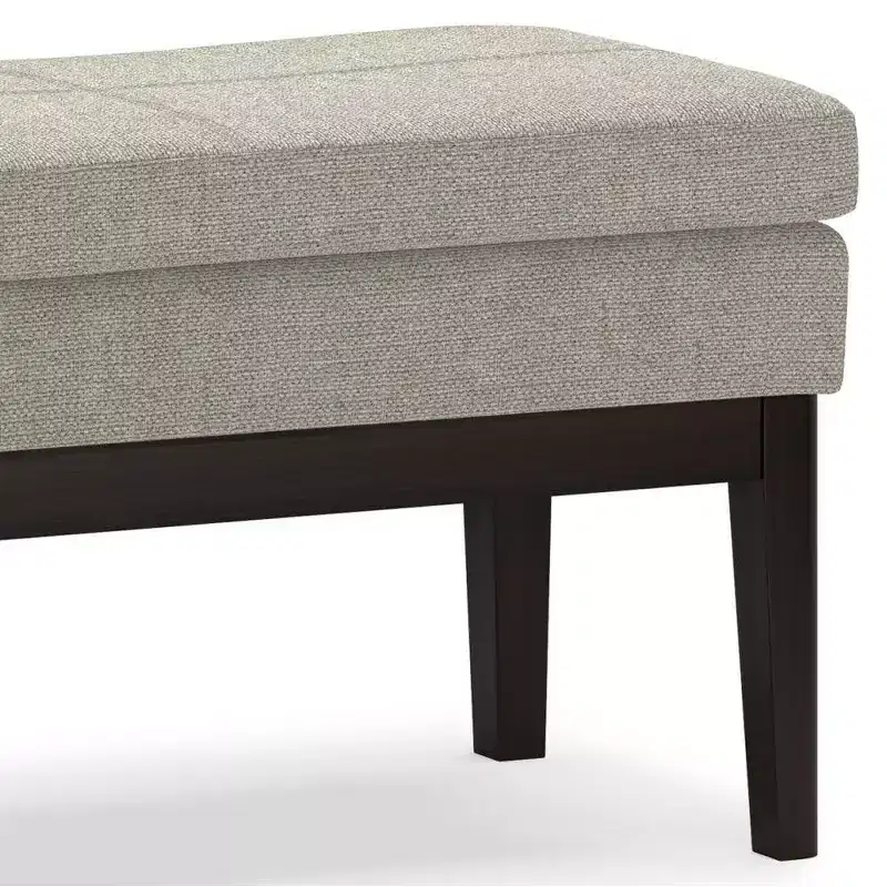 Distressed Saddle Brown / Greige Mid-Century Rectangle Ottoman Bench, Seats 2