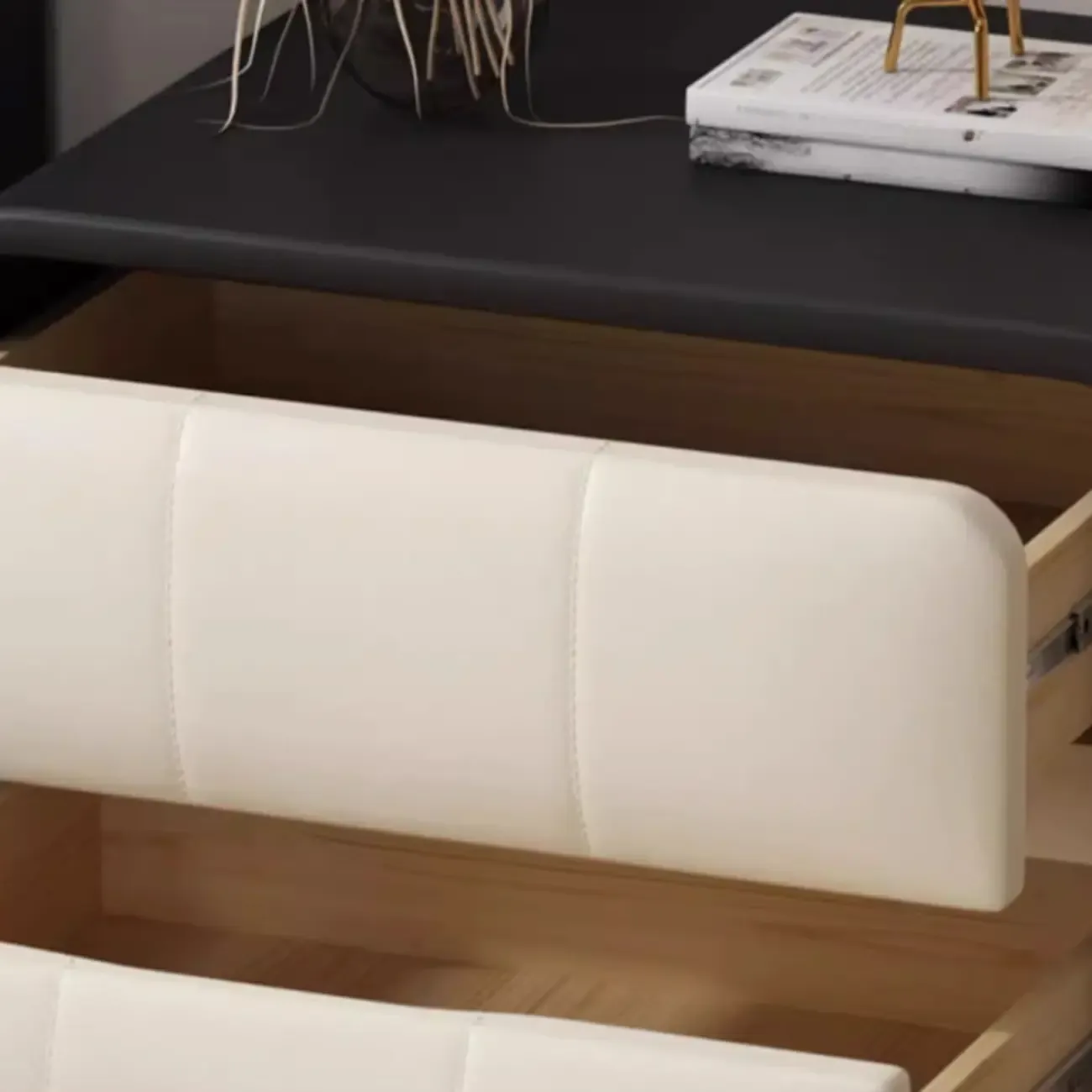 Modern Leather Wood Soft-Line 2 Drawer Nightstand