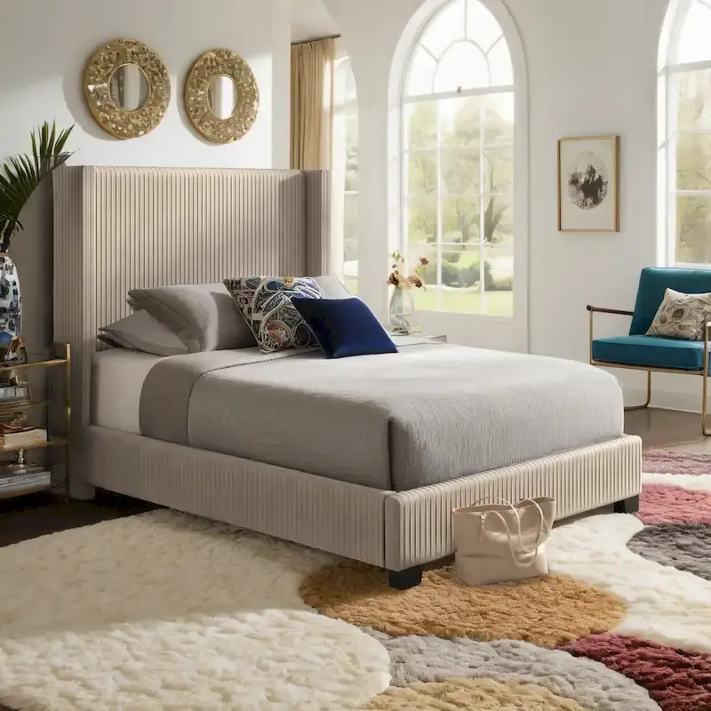 Cesky Pleated Velvet Wingback Bed