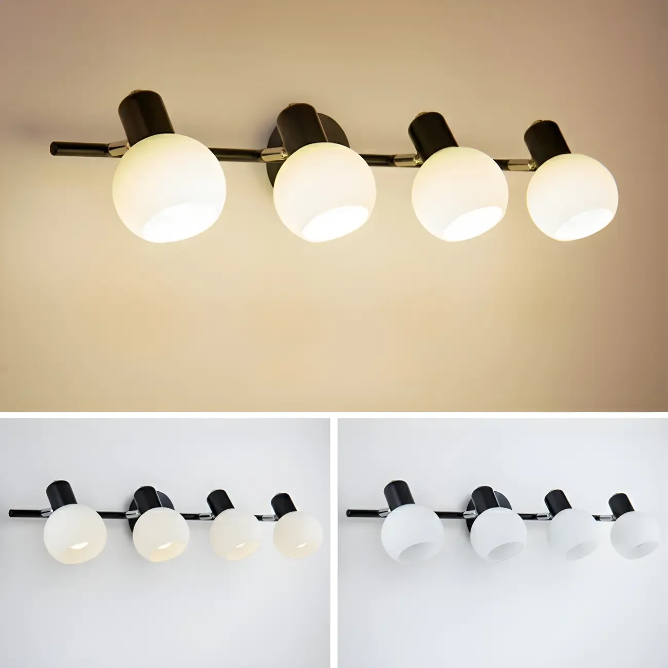 Modern Metal Black Glass Dome Bathroom Vanity Light