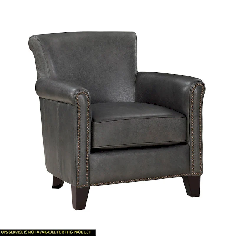 Brown / Grey Top-Grain Leather Accent Chair with Nailhead Trim – Single
