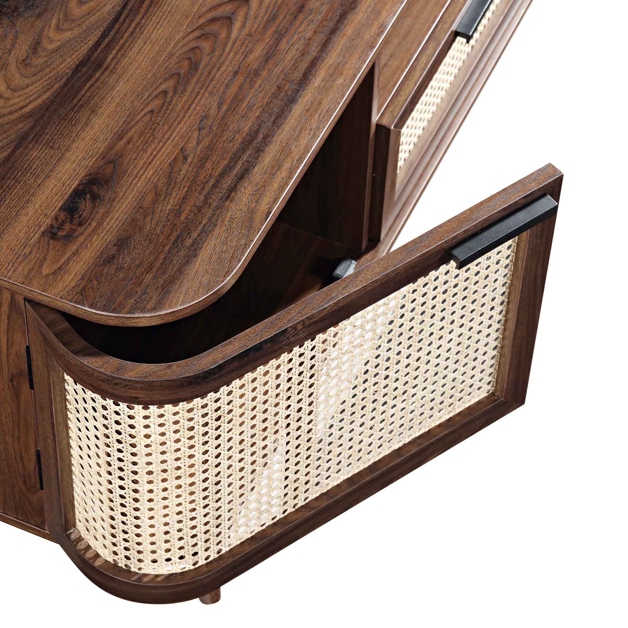 Curved Rattan 59 TV Unit, Walnut