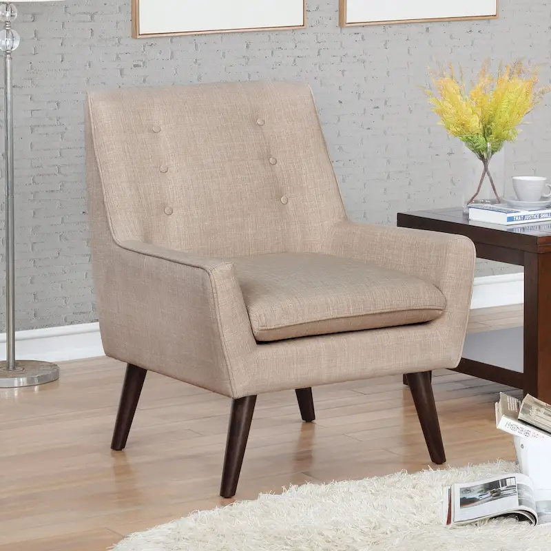 Valla Modern Wood Button Tufted Flared Arms Accent Chair by Carson Carrington