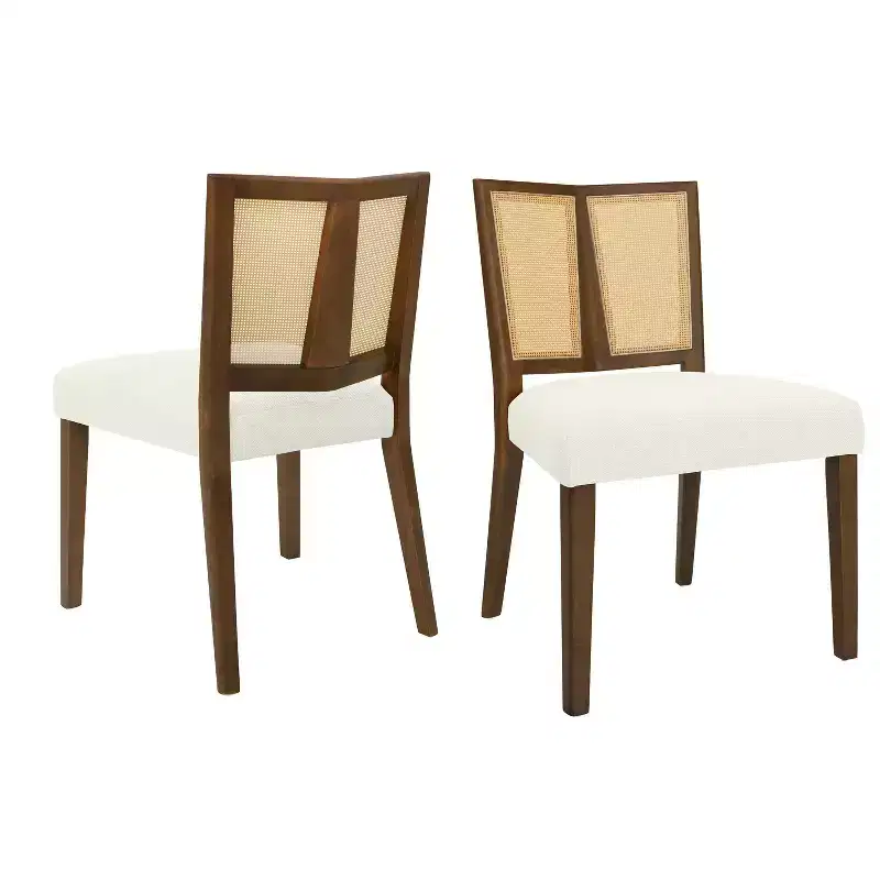 Christopher Knight Home Set of 2 Genesis Rubberwood Upholstered Dining Chairs with Cane Webbing Beige/Walnut
