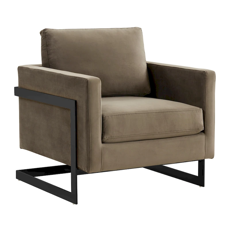 LeisureMod Lincoln Modern Velvet Arm Chair with Black Steel Frame - 35