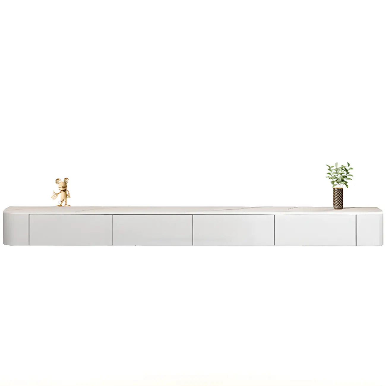 87 Grey Solid Wood Long Floating TV Stand with Drawers