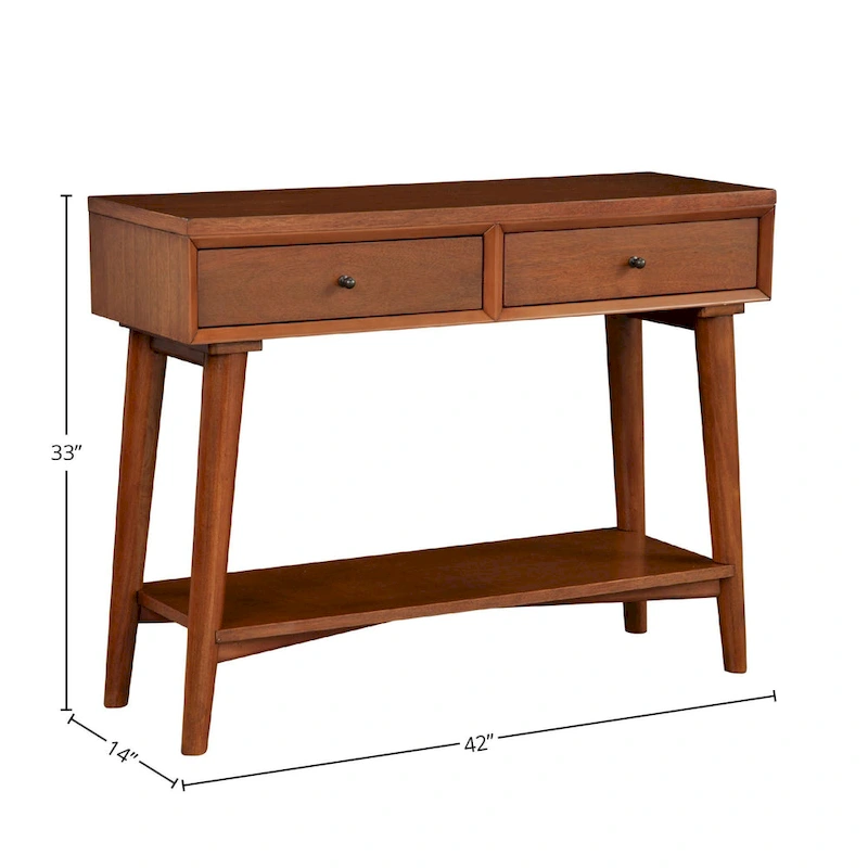 Alpine Furniture Flynn Mid Century Modern Console Table with 2 Drawers