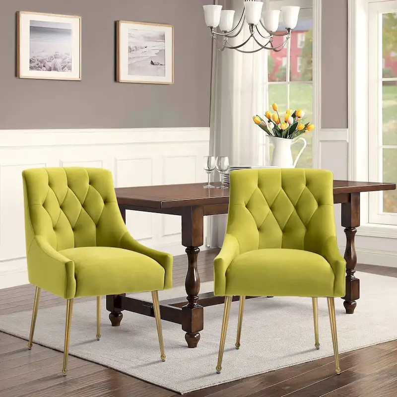 Tufted Velvet Upholstered Accent Dining Chairs Side Chairs (Set of 2)