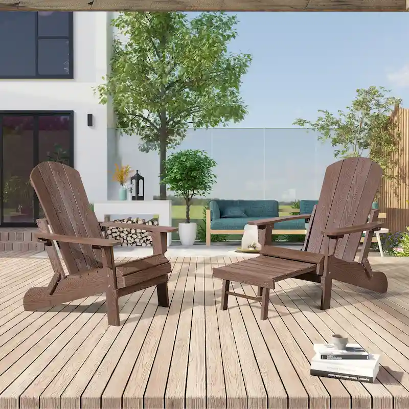 Seaton Folding Poly Adirondack Chair with Pull-out Ottoman, Set of 2