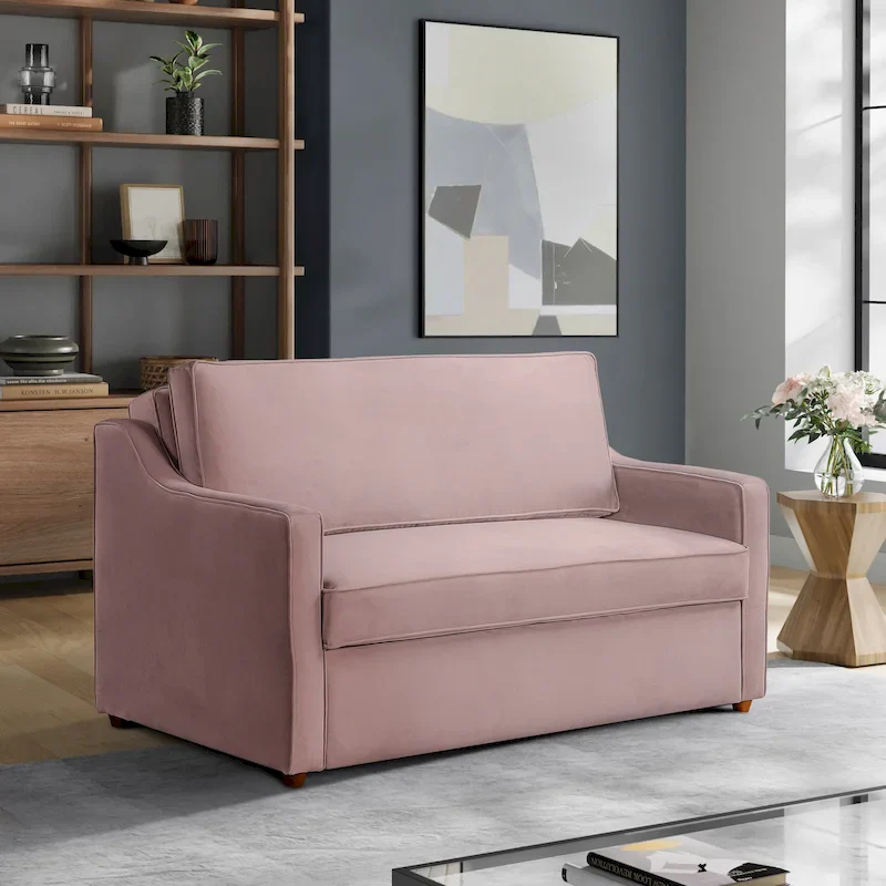 Convertible Loveseat Sofa with Pull-Out Bed & Chaise Mode – Mauve / Sage – 2-Seater / Sleeper