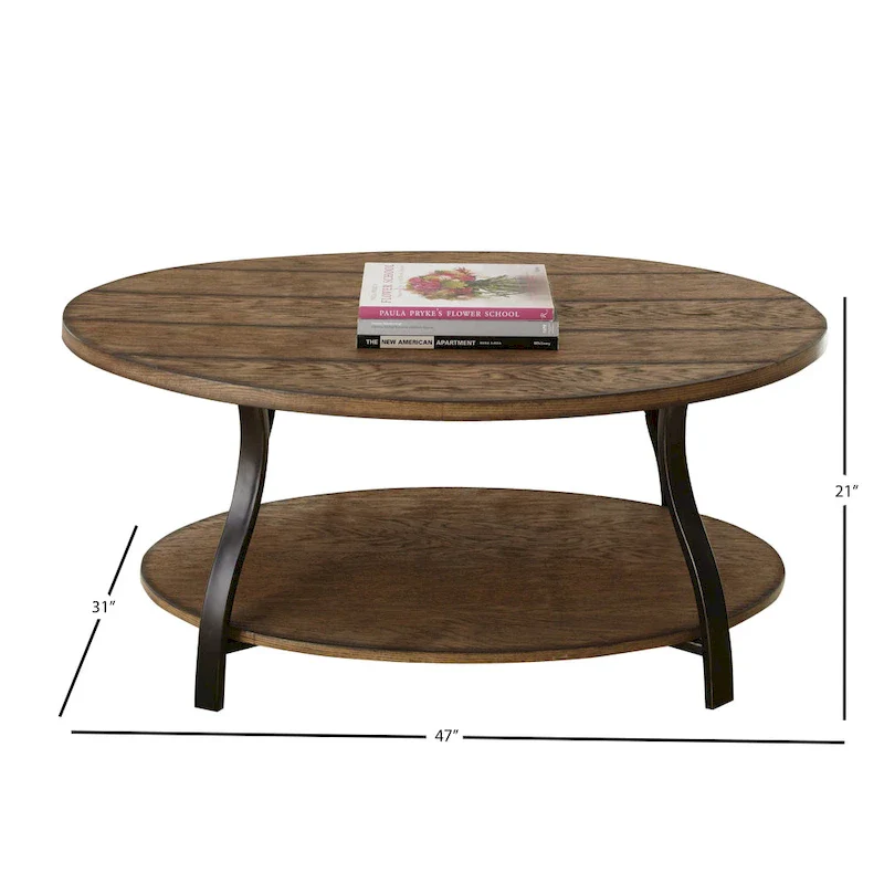 Steve Silver Buffalo Oval Wood and Metal Coffee Table