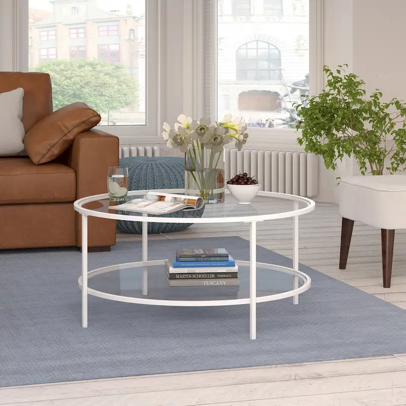 Sivil 36 Wide Round Coffee Table with Glass Top - 36 Wide
