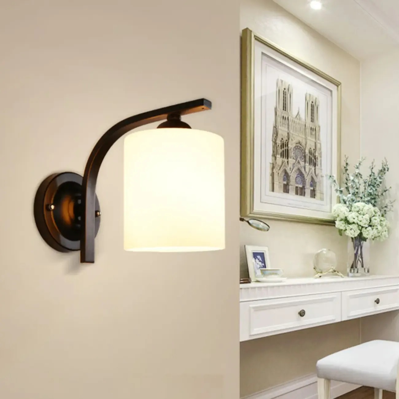 Arched Vintage White Glass Cylindrical Wall Lamp