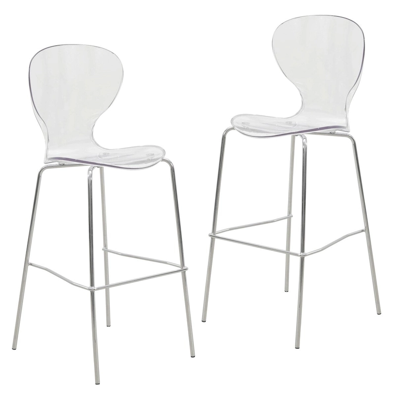 Acrylic Barstool with Steel Frame in Chrome Finish Oyster Series Set of 2