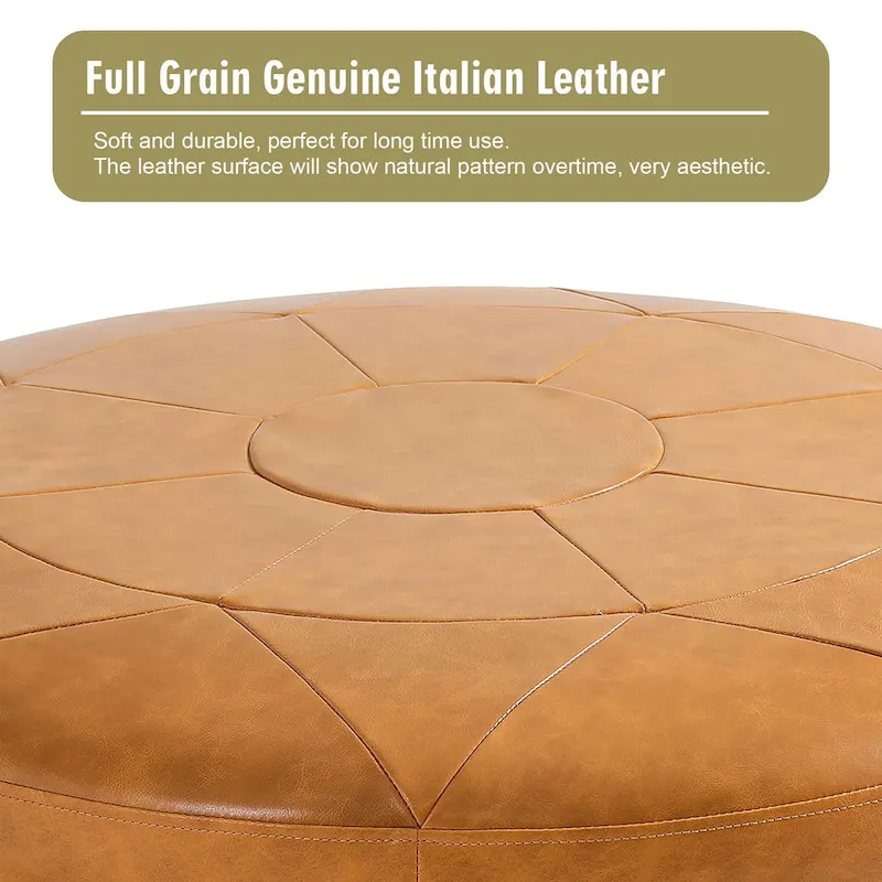 34.5 W Full-Grain Genuine Italian Leather Ottoman by Lumibee