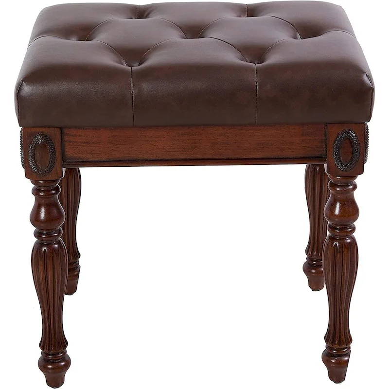 Traditional Shoe Bench with Button Tufted Pad Wood Turned Legs, Upholstered Entryway Bench