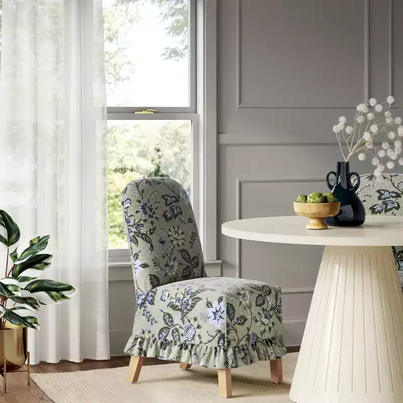 Rounded Back Slipcovered Dining Chair with Ruffle - Threshold