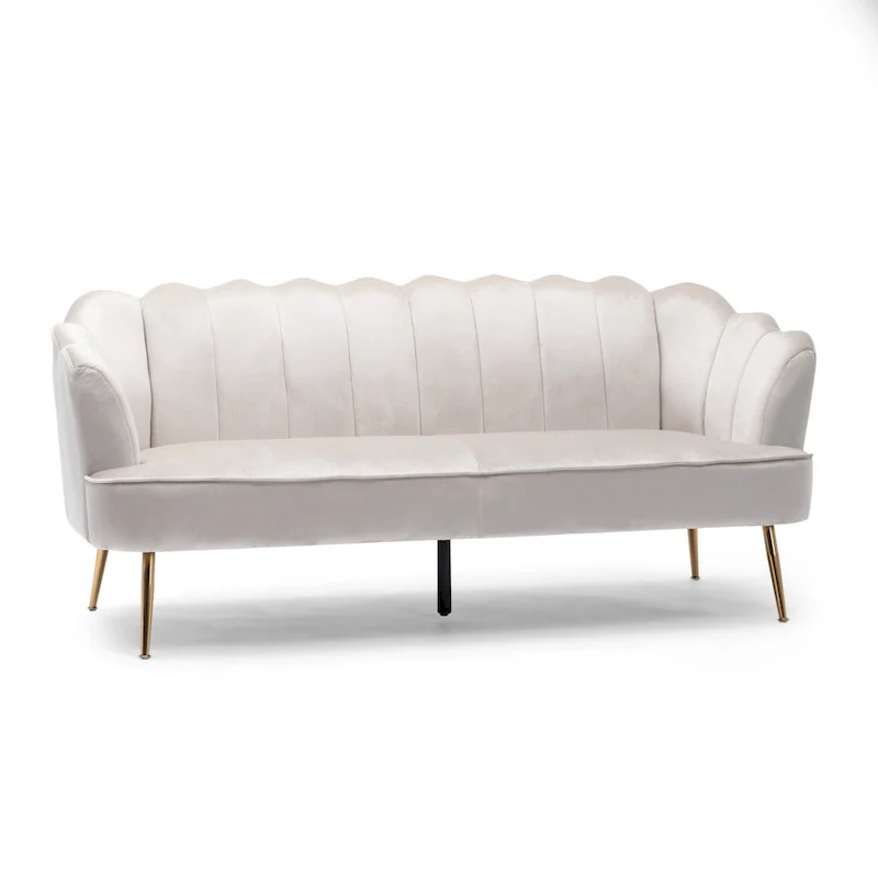 Velvet Channel Stitched 3-seater Sofa with Metal Legs