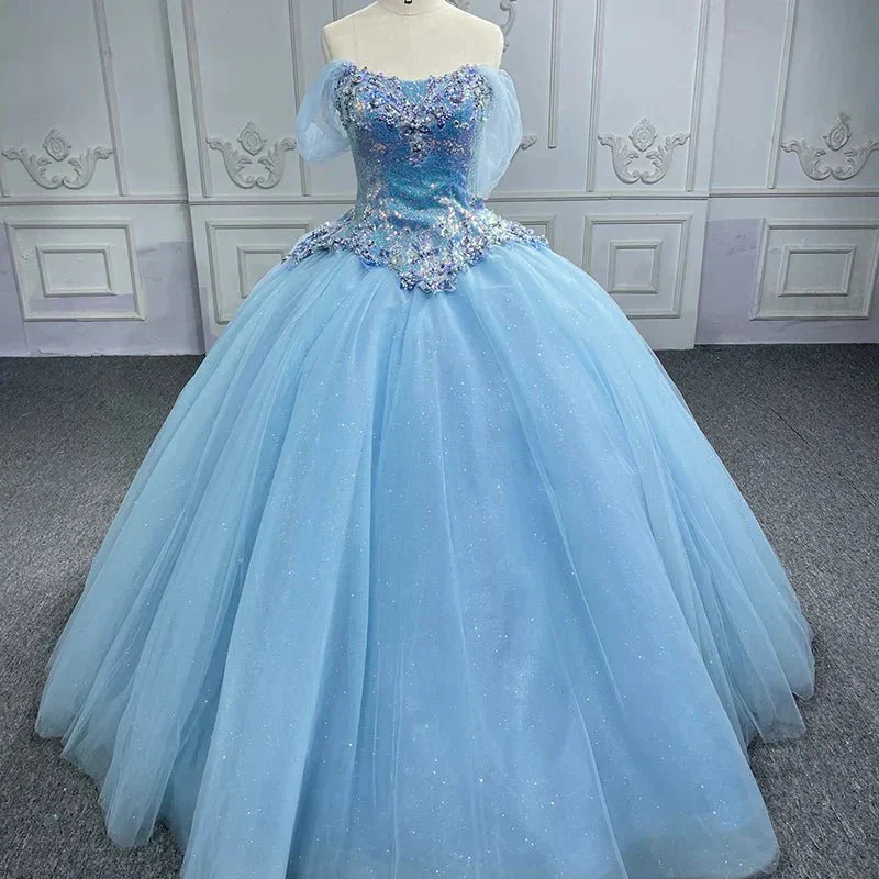Quinceanera Dress Princess Short Sleeve Ball Gown Sequins Party Dresses