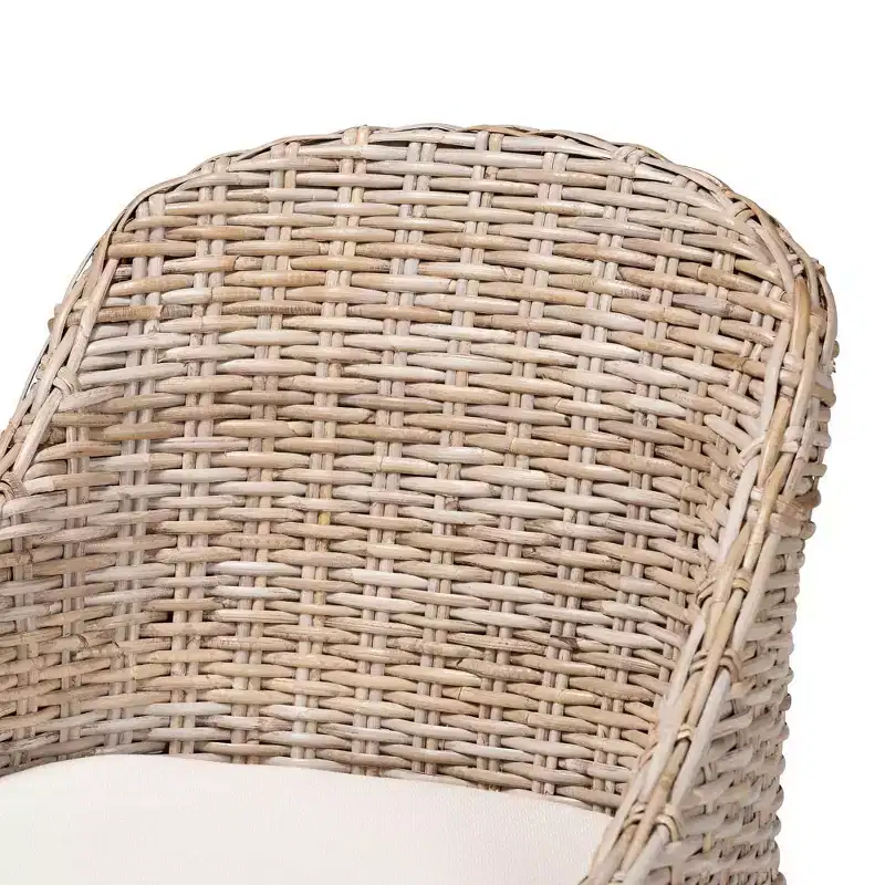 bali & pari Lara Rattan and Mahogany Wood Dining Chair Kubu Gray/Rustic Taupe