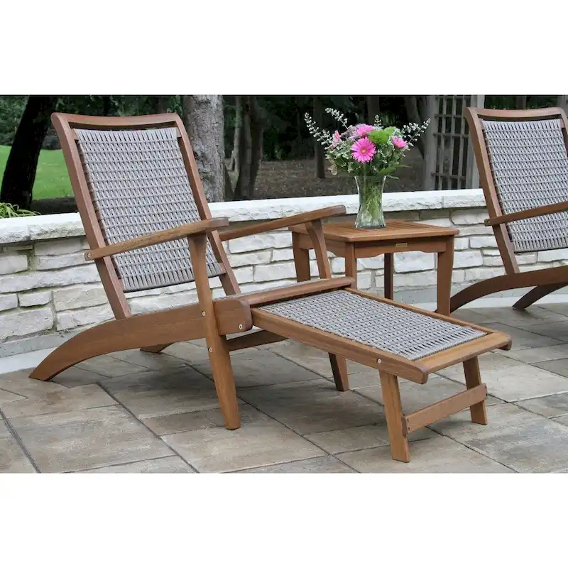 Eilana Grey Wicker and Eucalyptus Lounge Chair with Built-in Ottoman