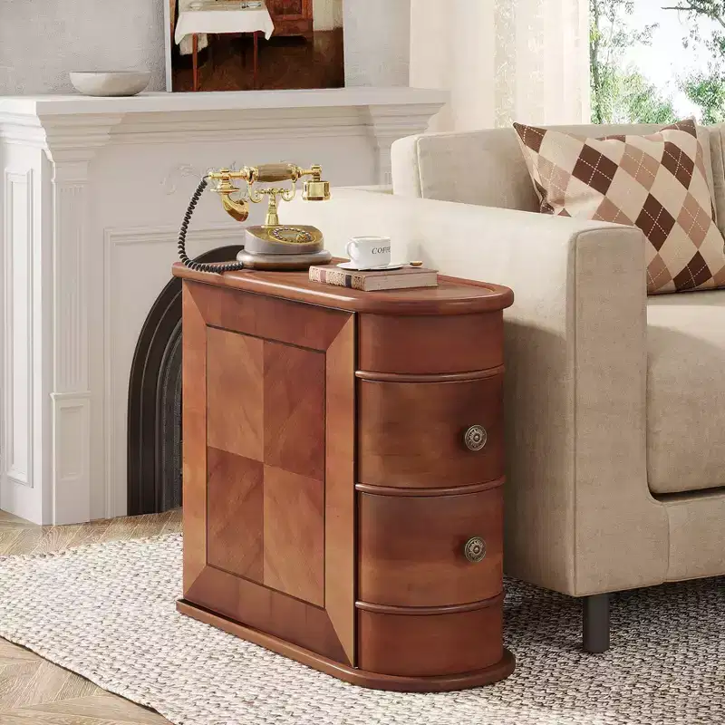 LITTLE TREE 2 Drawer Narrow Solid Wood End Table Walnut