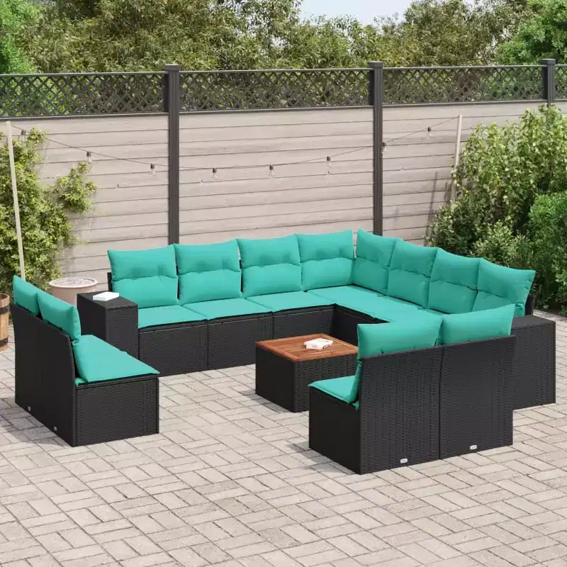 vidaXL 12 Piece Patio Sofa Set with Cushions Black Poly Rattan