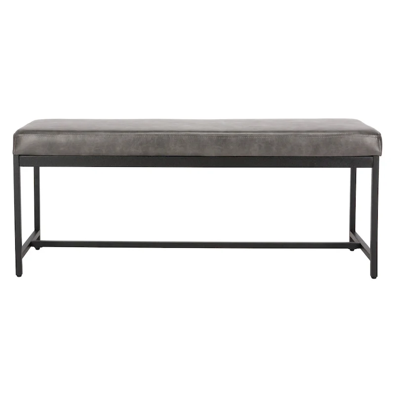 Brown Faux Leather Bench with Metal Legs