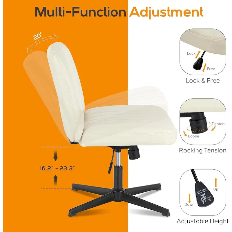 Wide Armless Swivel Desk Chair with Wheels