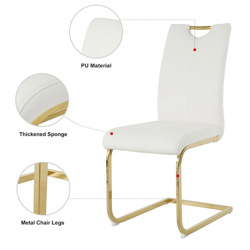 Set of 4 Modern Faux Leather Padded Seat Dining Chairs with gold Metal Legs