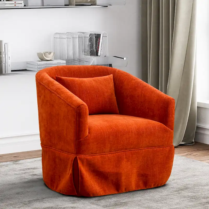 Ouyessir Upholstered Swivel Barrel Chair 360 Degree Accent Chair Fabric Armchair