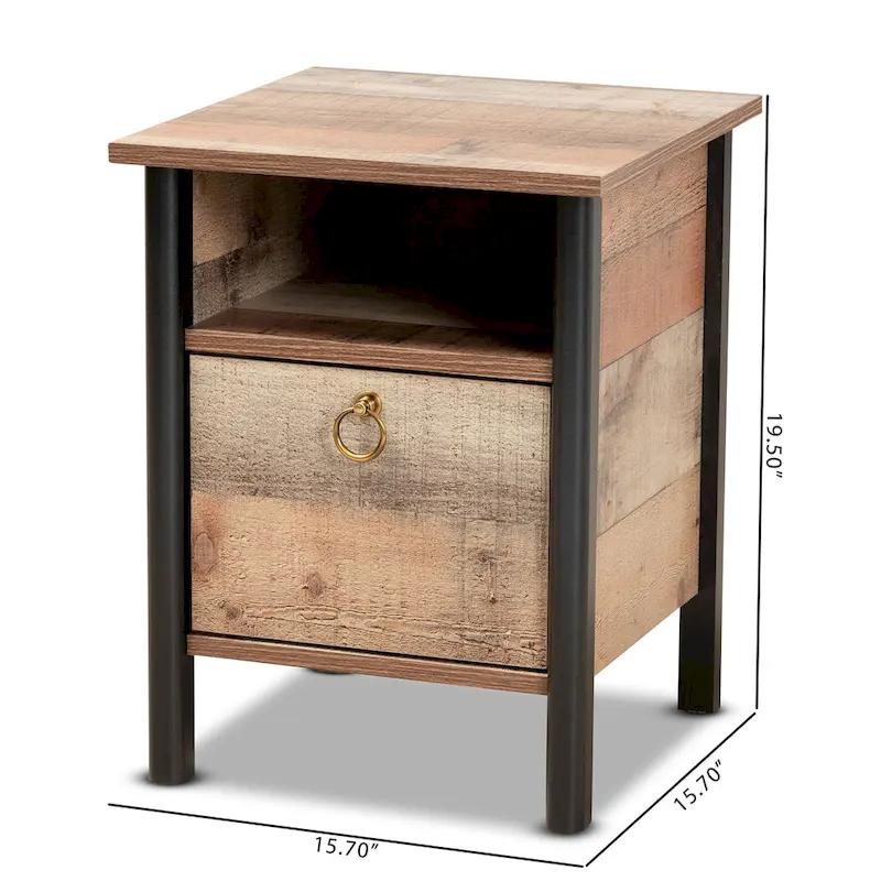 Vaughan Modern Rustic Oak Brown and Black Finished Wood Nightstand