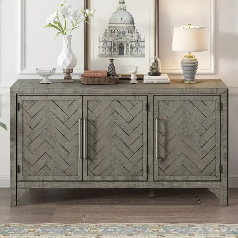 Traditional Storage Cabinet with Adjustable Shelves and Three Doors for Living Rooms, Entrance and Study Rooms