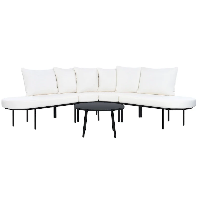 Iron Curved Sectional Sofa Set with Table and Cushions