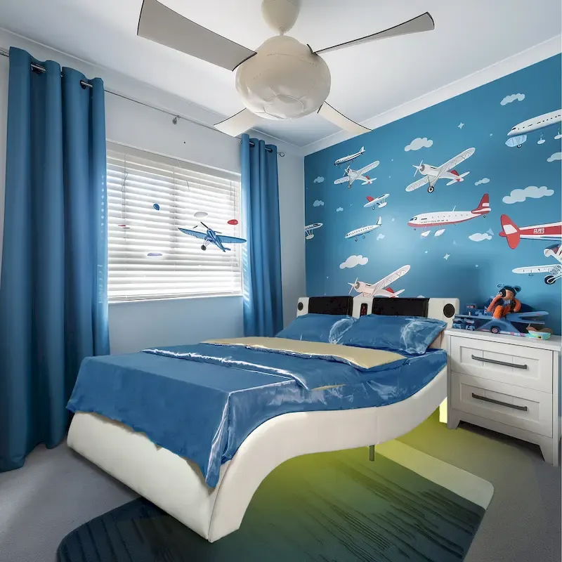 Faux Leather Upholstered Platform Bed with LED Lighting and Wood Slat Support