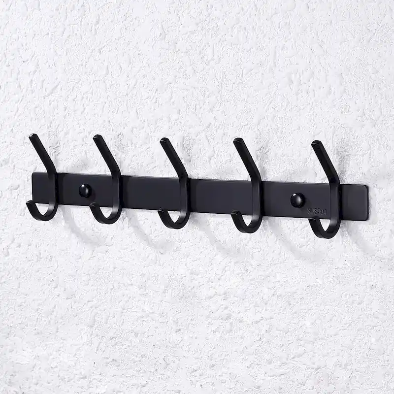 Black / Silver Wall-Mounted Hook Rack, 5 Hooks