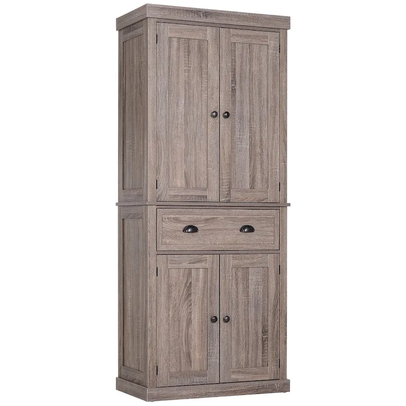 Brown / White Freestanding Pantry Cabinet, 6-Shelf with 2 Doors & 2 Drawers – 1 Person