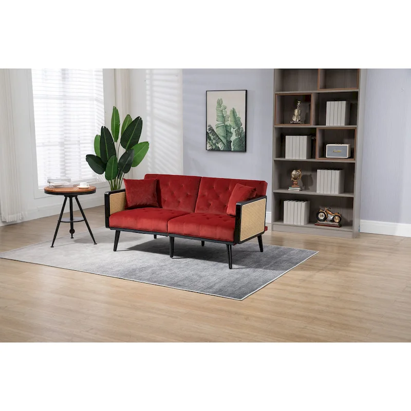 Velvet Upholstered Tufted Sleeper Loveseats Armsofa with Metal Feet