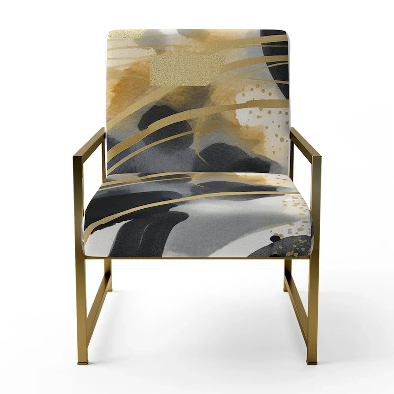 Designart  Pastel Abstract With Blue Black & Gold Spots III  Upholstered Fractals Accent Chair and Modern Arm Chair